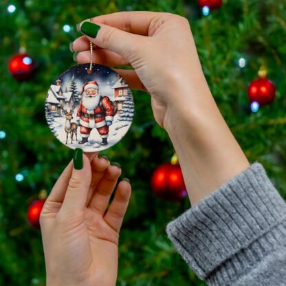 Santa and Reindeer Winter Scene Acrylic Ornament - Image 2