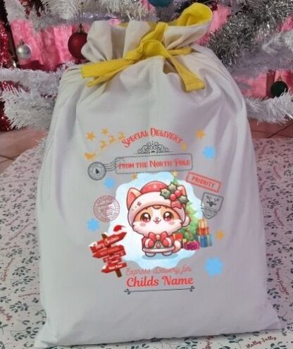 Personalized Christmas Kitten Gift Sack - North Pole Special Delivery - Image 3