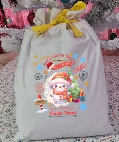 Personalized Santa's Special Delivery Christmas Snowman Sack - Image 3