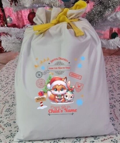 Personalized Fox and Bunny Christmas Gift Sack - North Pole Special Delivery - Image 3